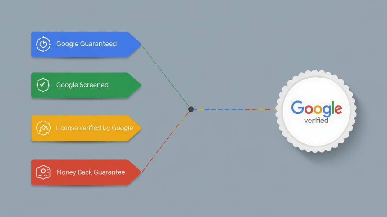 Local Splash google verified LSA changes Visual graphic showing Google Guaranteed, Google Screened, License Verified by Google, and Money Back Guarantee programs merging into one unified Google Verified badge.