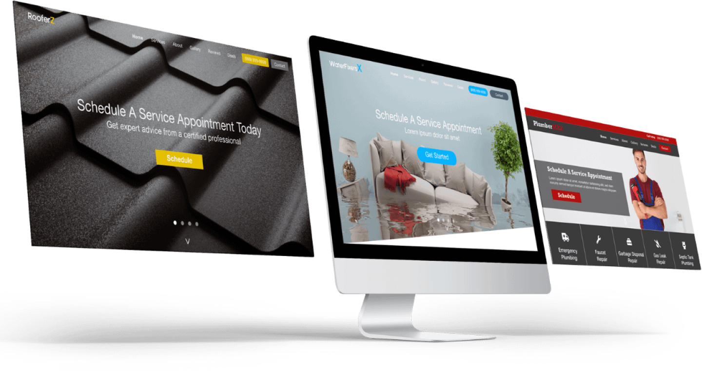 A computer, monitor, and tablet displaying a website.