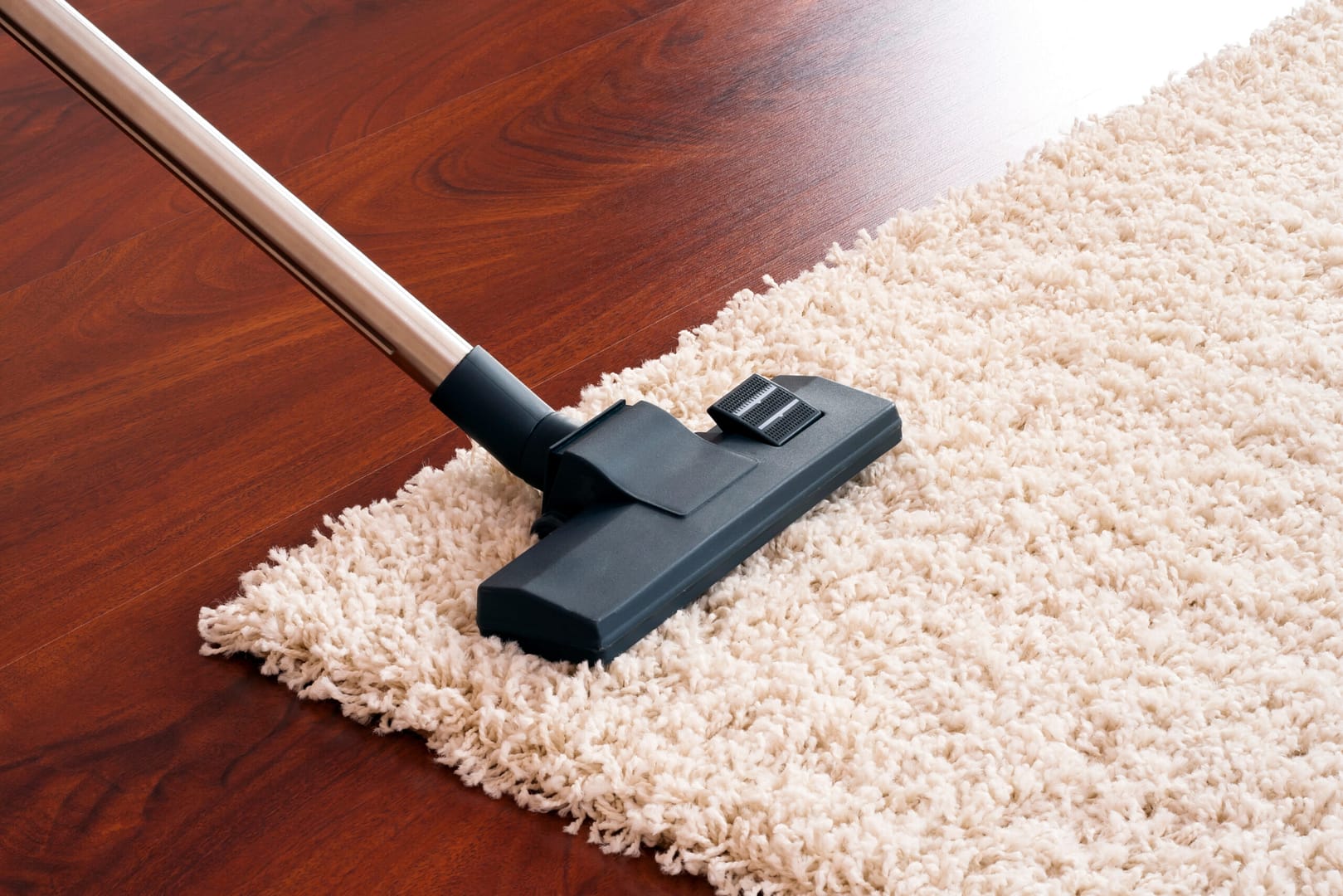 Closeup of a carpet cleaning head and hose on carpet, next to hardwood floor. Why DIY your marketing when you have a business to run? Leave it to the professionals who are in the business of getting results for cleaning companies like yours!