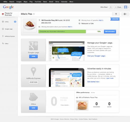 new G+ Local dashboard