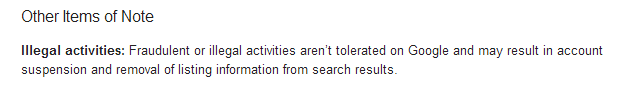google places guidelines illegal activities
