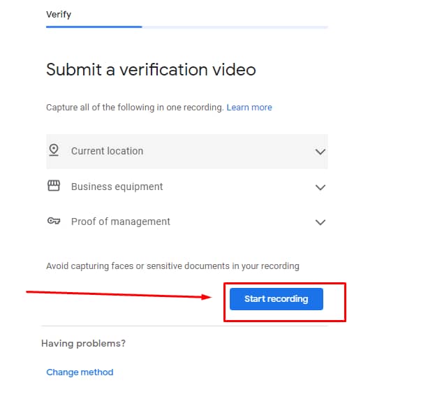 google verification video start recording