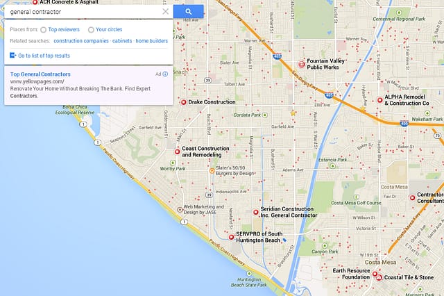 The new maps interface no longer lists places, instead it displays them more naturally in the map itself.