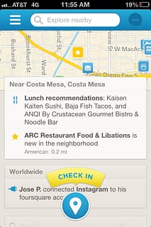 Foursquare Home screen on iOS