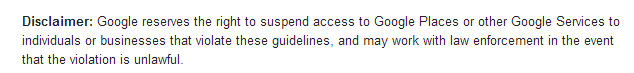 google places guidelines disclaimer