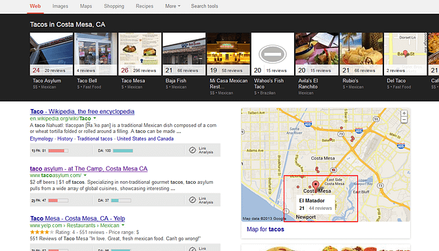 New Maps Insert in SERP with reviews
