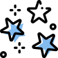 A black background with two blue stars, featuring a data analytics icon, symbolizing the process of analyzing data